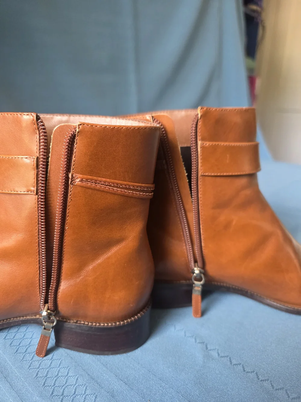 Talbots Women’s Tan Leather Almond‑Toe Ankle Boots Buckle Strap – Size 7B